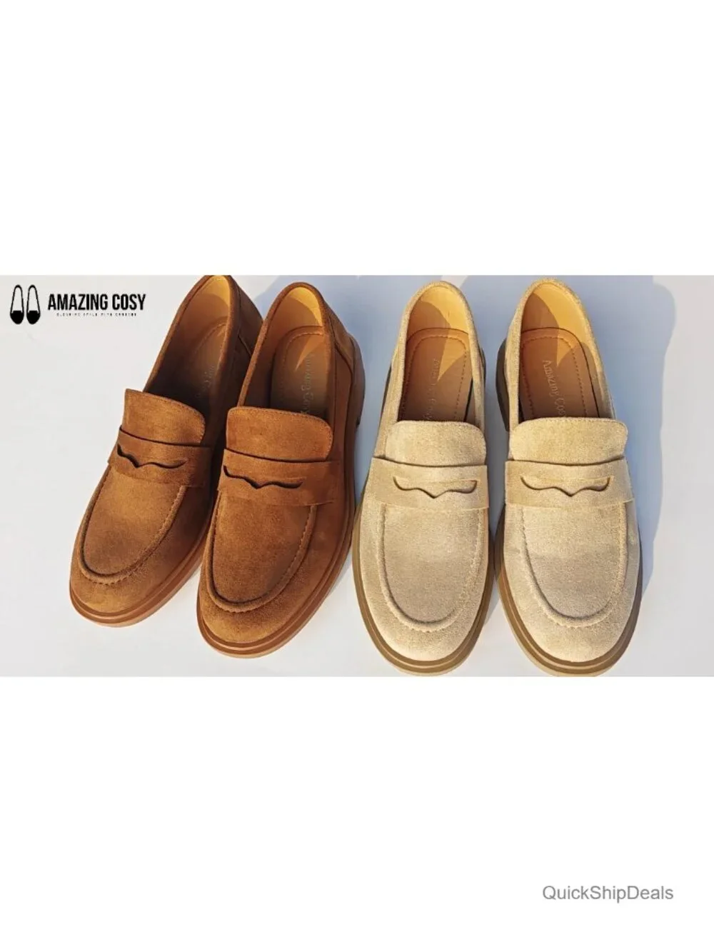 Women's Faux Suede Penny Loafers, Memory Foam Platform Slip Ons